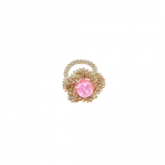 Безразмерное кольцо BEADED BREAKFAST с цветком, в винтажном стиле, цвет серебро - розовая бусина (фото 2)