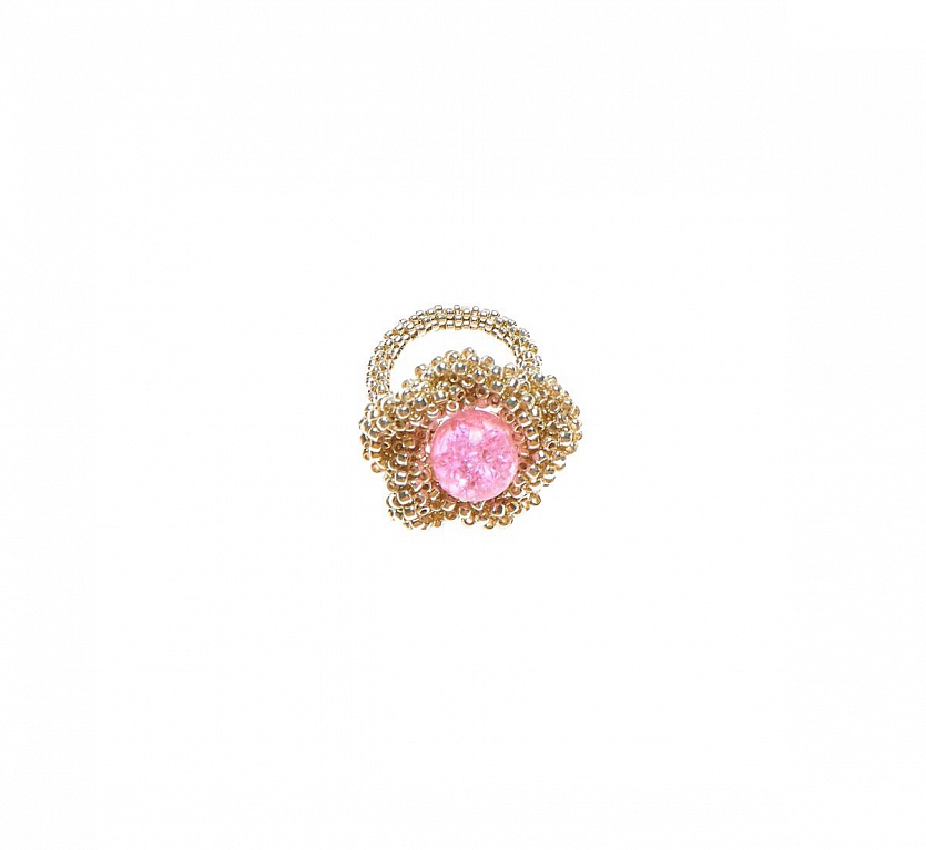 Кольцо BEADED BREAKFAST с цветком, в винтажном стиле, цвет серебро - розовая бусина
