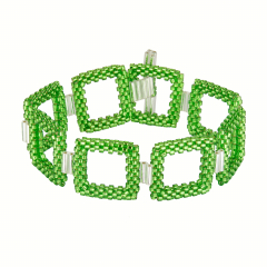 Жесткий браслет BEADED BREAKFAST из квадратов, стекло, цвет зеленый (фото 1)