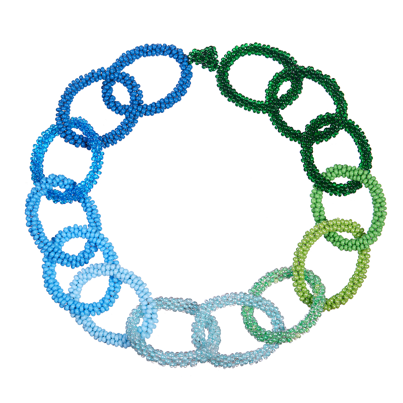 Колье - цепь  BEADED BREAKFAST "Градиент", цвет сине-зеленый, стекло (фото 1)