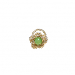 Безразмерное кольцо BEADED BREAKFAST с цветком, в винтажном стиле, цвет серебро - зеленая бусина (фото 2)