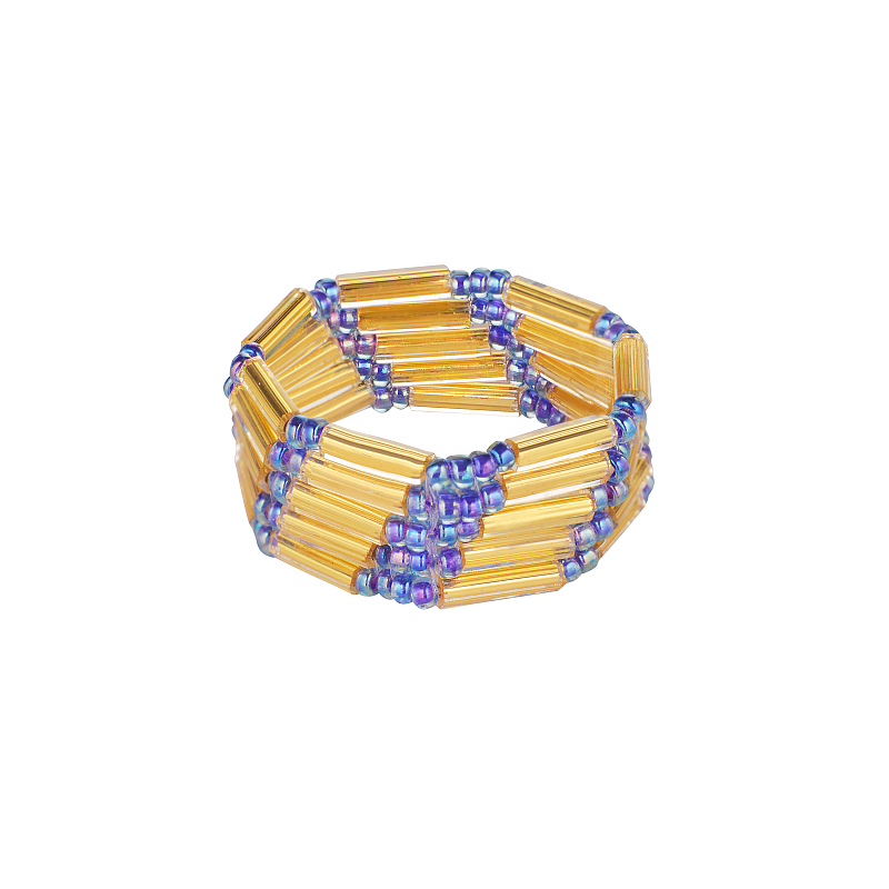Кольцо из стекляруса BEADED BREAKFAST, цвет золото, синие камни, стекло (фото 1)