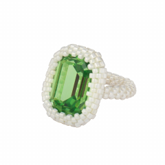 Кольцо с кристаллом BEADED BREAKFAST из бисера, цвет зеленый, стекло (фото 1)