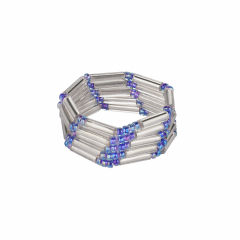 Кольцо из стекляруса BEADED BREAKFAST, цвет серебро, синие камни, стекло (фото 1)