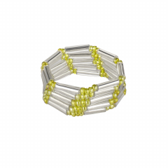 Безразмерное кольцо из стекляруса BEADED BREAKFAST, цвет серебро, зеленые камни, стекло (фото 1)