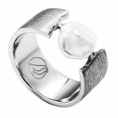 Безразмерное кольцо ZYABLIK Arquipélago серебро с жемчужиной родий (фото 1)